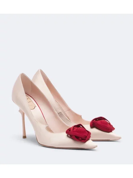 Pantofi cu toc Roger Vivier din satin cu model floral roz
