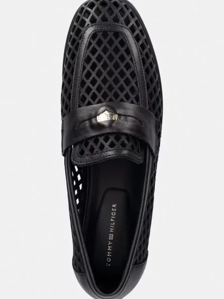 Tommy Hilfiger мокасини дамски от кожа TH COIN LTH LOAFER LASER CUT черно