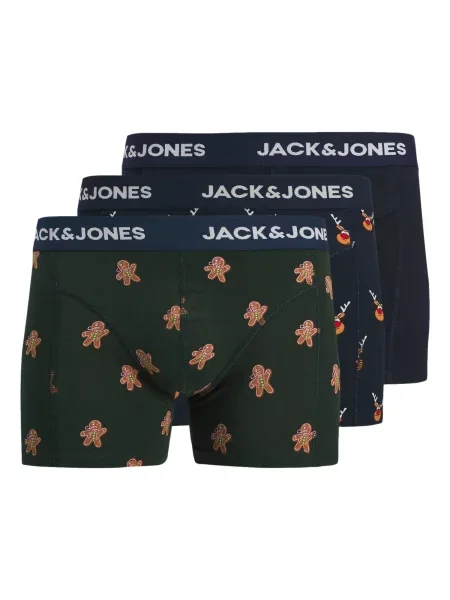 JACK & JONES Boxerky JACGATE DEER tmavě modrá / hnědá / tmavě zelená bílá