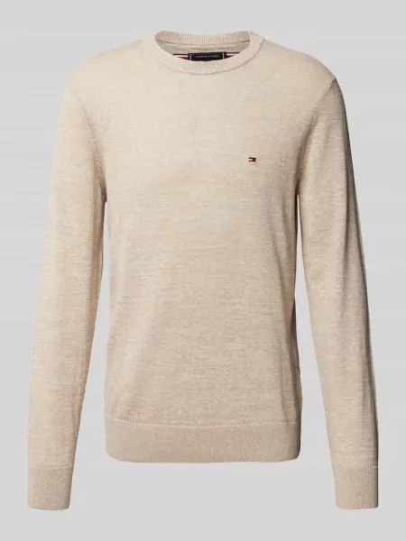 Sweter z dzianiny z prążkowanymi wykończeniami Tommy Hilfiger beżowy