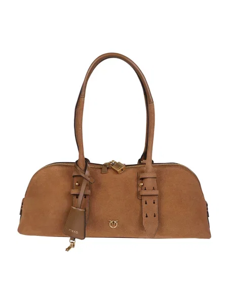 Torebka bagietka Pinko skórzana brązowa