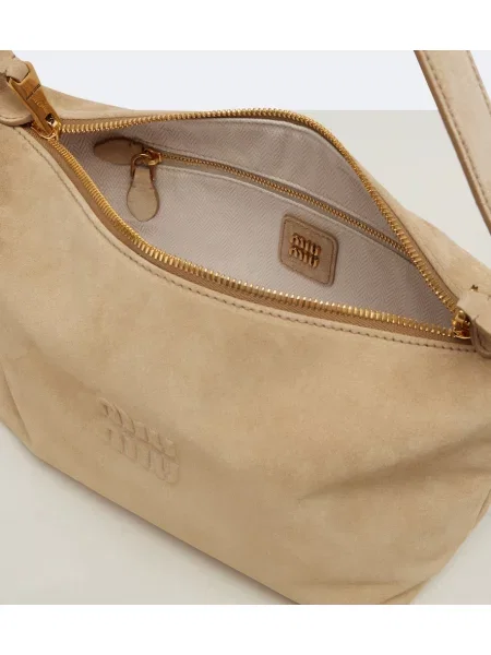 Geantă Miu Miu din piele de căprioară bej