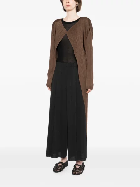 Παλτό Pleats Please Issey Miyake καφέ