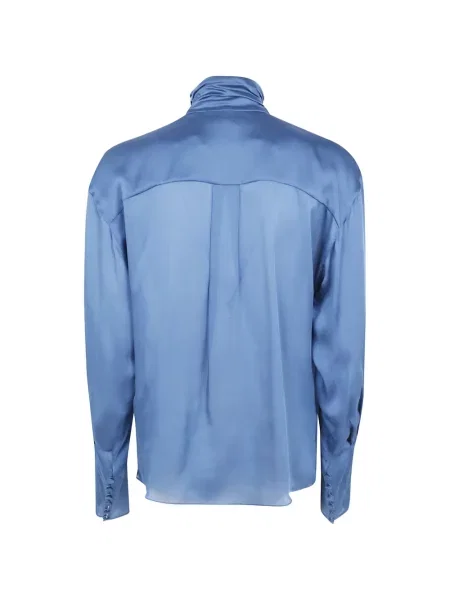Bluză Balmain cu funde de mătase drapată albastru
