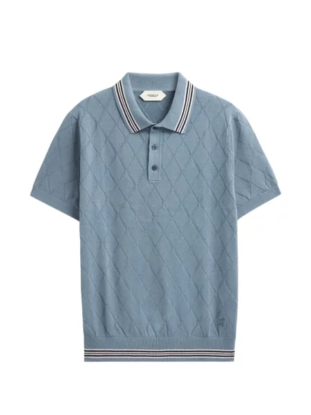 Tricou polo Pringle Of Scotland tricotate cu model argyle albastru