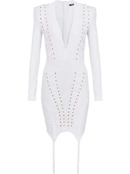 Rochie Balmain cu șireturi tricotate de costum alb