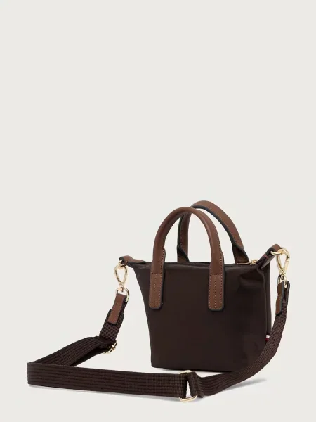 Torba z uchwytem z detal z logo Tommy Hilfiger brązowa