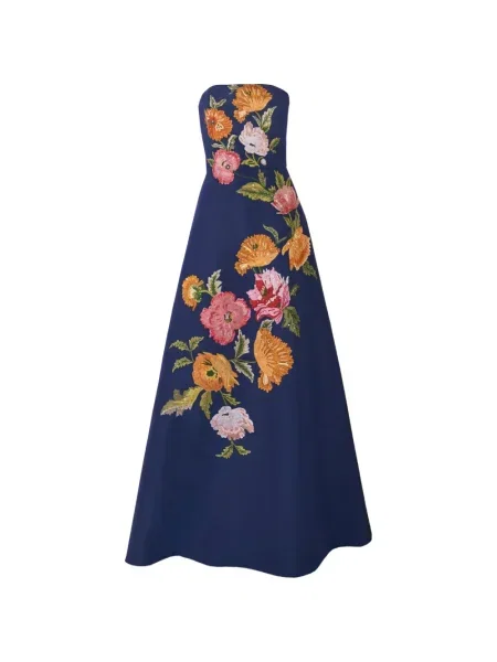 Rochie Carolina Herrera cu model floral fără bretele albastru