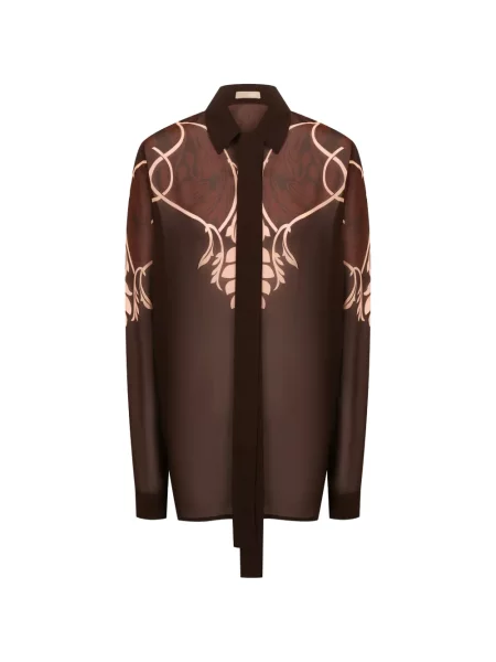 Cămașă Elie Saab din șifon cu imagine maro