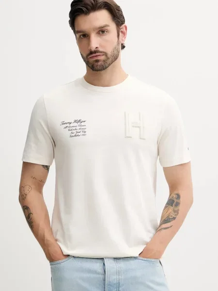 Tommy Hilfiger t-shirt z aplikacją beżowy