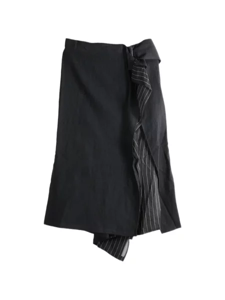 Ριγέ μίντι φούστα Yohji Yamamoto με βολάν μαύρο