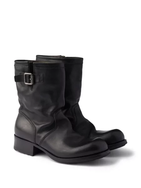 Botine Prada din piele cu cataramă negru