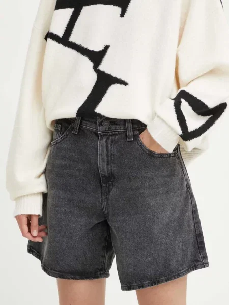 Džínové šortky Levi's HIGH BAGGY SHORT hladké high waist černá
