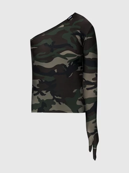 Асиметричний топ в камуфляжний принт Vetements зелений
