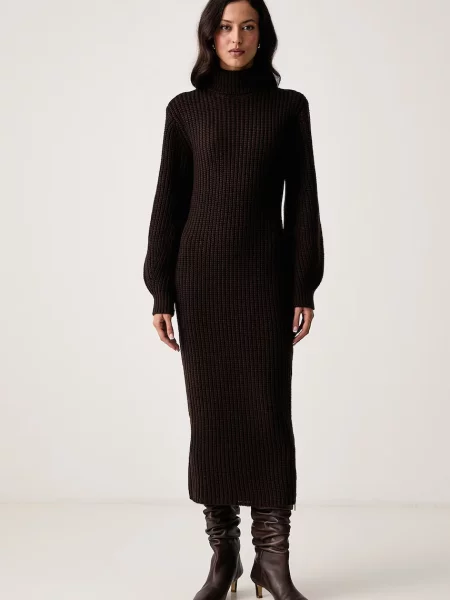 Armani Exchange rochie tricotată cu lână maro