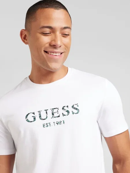 GUESS Tricou gri închis / verde alb
