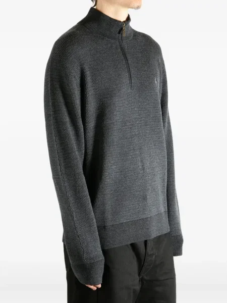 Pulover Polo Ralph Lauren cu broderie de jumătate de fermoar negru