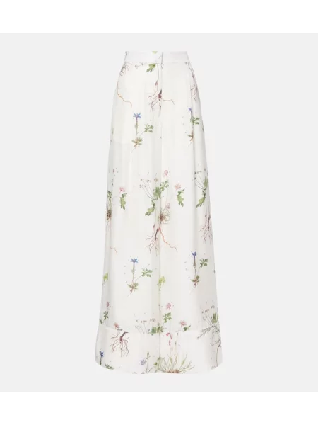 Pantaloni Erdem de mătase cu model floral cu imagine alb