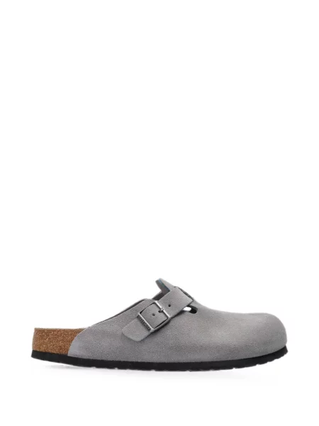 Papuci tip mules Birkenstock din piele de căprioară cu cataramă violet