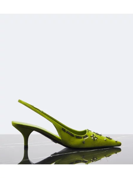 Pantofi cu toc Prada din satin slingback verde