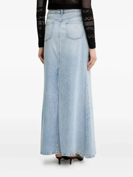 Fustă din denim Guess cu talie înaltă albastru