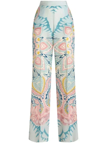 Pantaloni Etro din satin cu imagine cu model paisley albastru