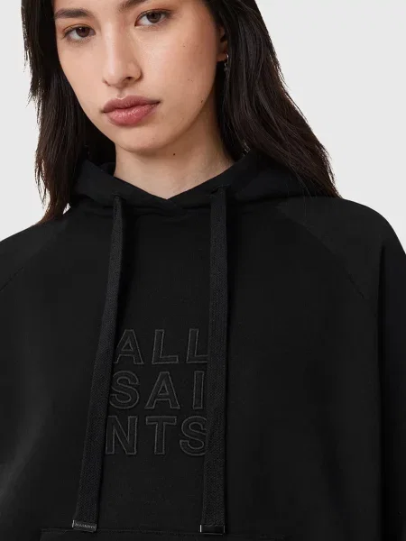 AllSaints bluza STACKS z kapturem z aplikacją czarny