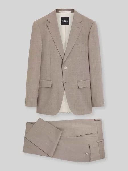 Garnitur o kroju slim fit z czystej żywej wełny model Boss beżowy