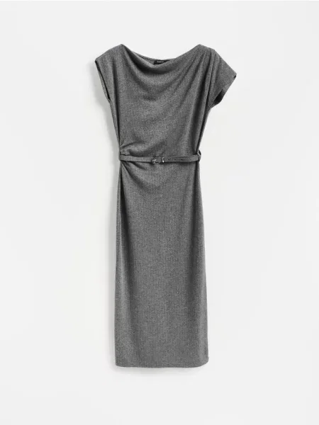 Reserved Rochie midi cu curea deschis gri