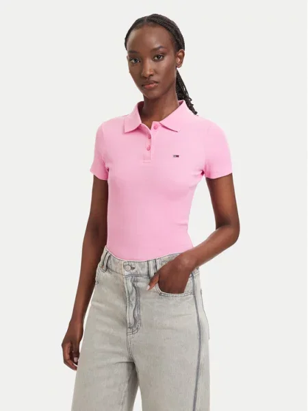Tommy Jeans Тениска с яка и Светлорозов