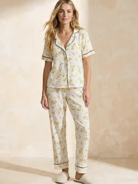 Trendyol Pijama galben / verde închis alb