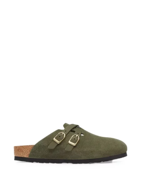 Sandale Birkenstock din piele de căprioară cu cataramă verde
