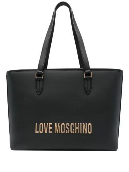 Geantă shopper Love Moschino cu autograf negru