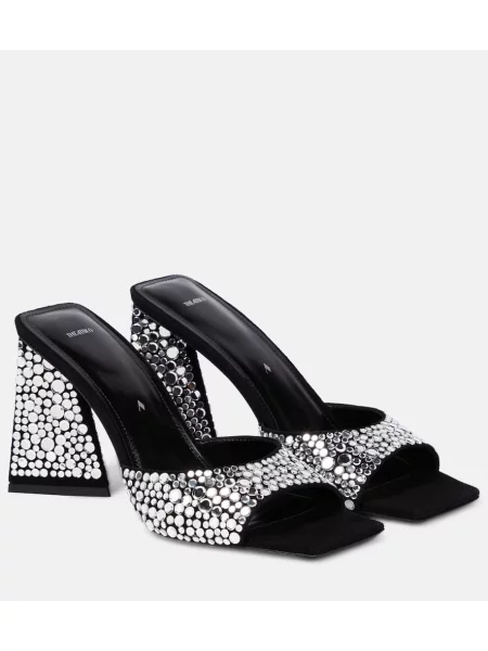 Papuci tip mules The Attico din piele de căprioară argintiu