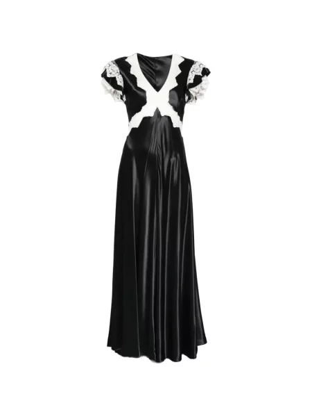 Rochie maxi Alberta Ferretti cu decolteu în V din dantelă de costum negru