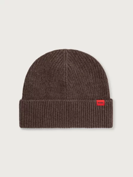 HUGO czapka beanie z wełną Xisk brązowa