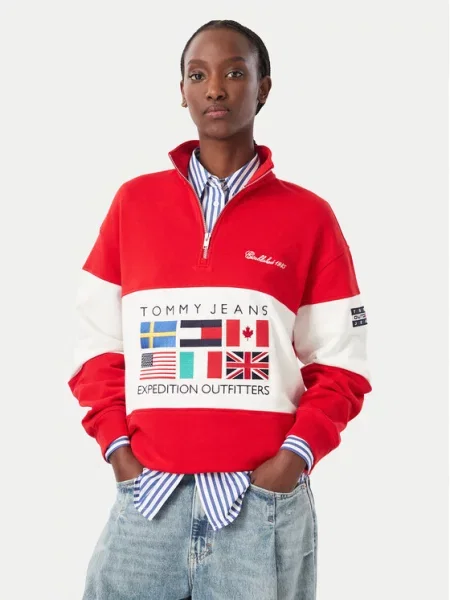 Tommy Jeans Μπλούζα φούτερ ναυτικό μπλε / κίτρινο / φωτιάς / λευκό κόκκινο