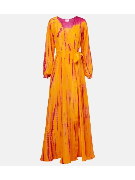 Svilena tie-dye obleka obleka Anna Kosturova oranžna