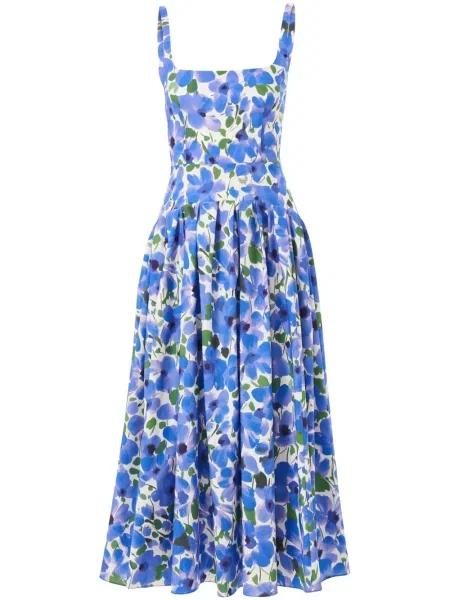 Rochie midi Carolina Herrera cu model floral cu imagine până la genunchi albastru