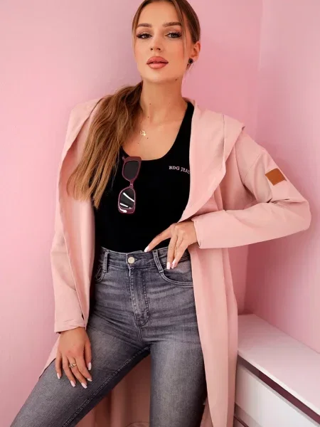 Cardigan Kesi cu glugă lung roz