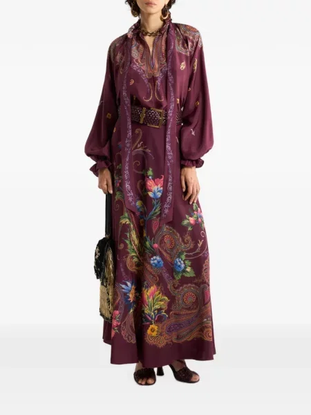 Fusta maxi Etro de mătase cu model floral cu imagine roșu