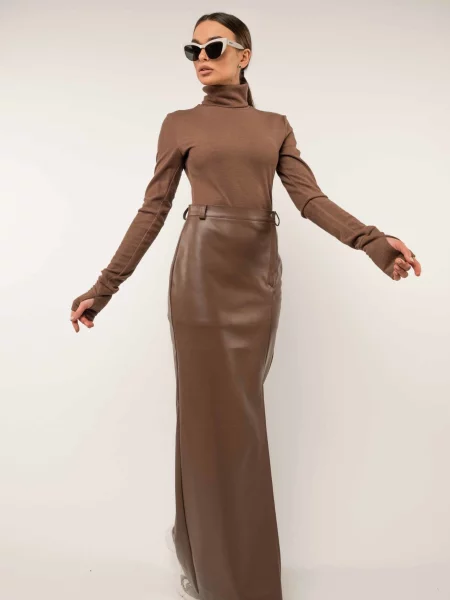 Макси кожаная юбка Rimari коричневая