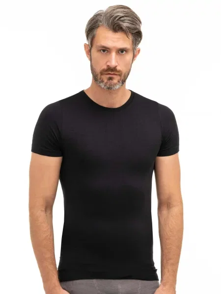 Koszulka z krótkim rękawem Brubeck COMFORT WOOL czarna