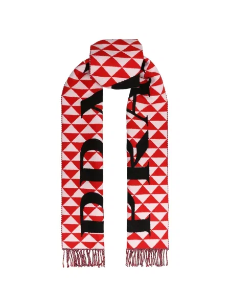 Fular Prada cu franjuri cu imprimeu geometric roșu