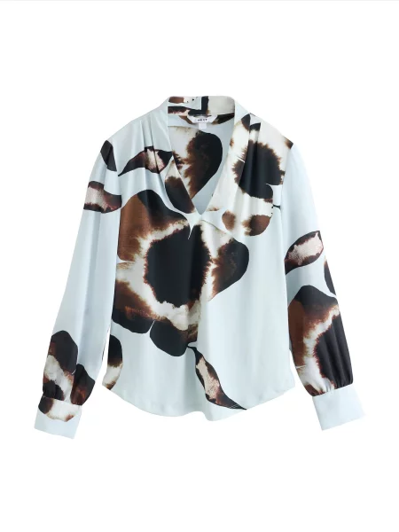 Next Bluză ecru / albastru pastel / maro negru