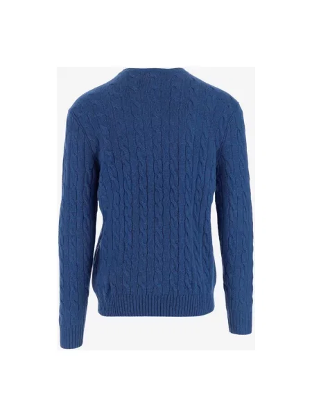 Sweter z dzianiny o kroju regular fit z mieszanki wełny i kaszmiru Ralph Lauren niebieski