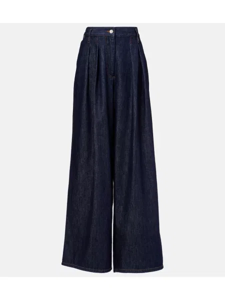 Pantaloni Dries Van Noten cu talie înaltă plisate albastru
