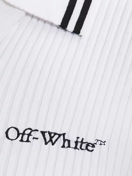 Top Off-white tricotate cu autograf alb