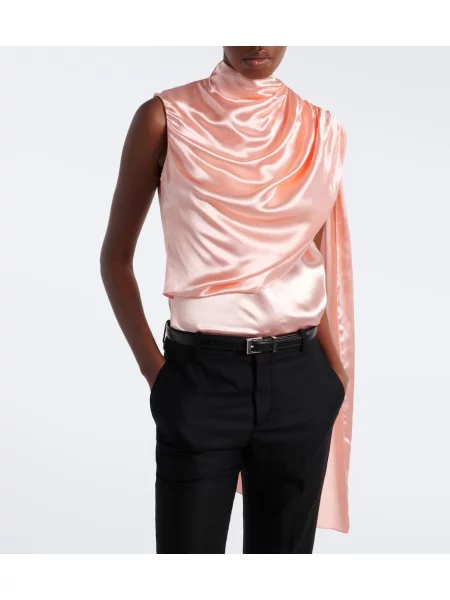 Top Mugler din satin drapat roz