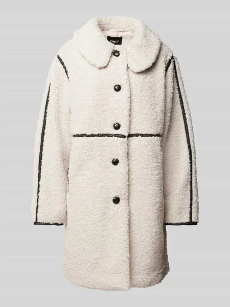 Płaszcz z futerka o kroju comfort fit z detalami z imitacji skóry model ‘RUBI’ Only białe